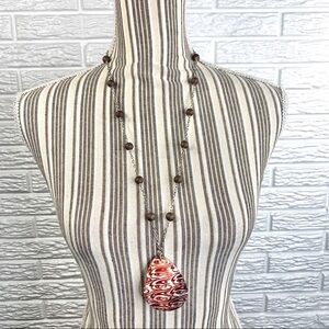 Long Statement Necklace Patterned Shell Pendant